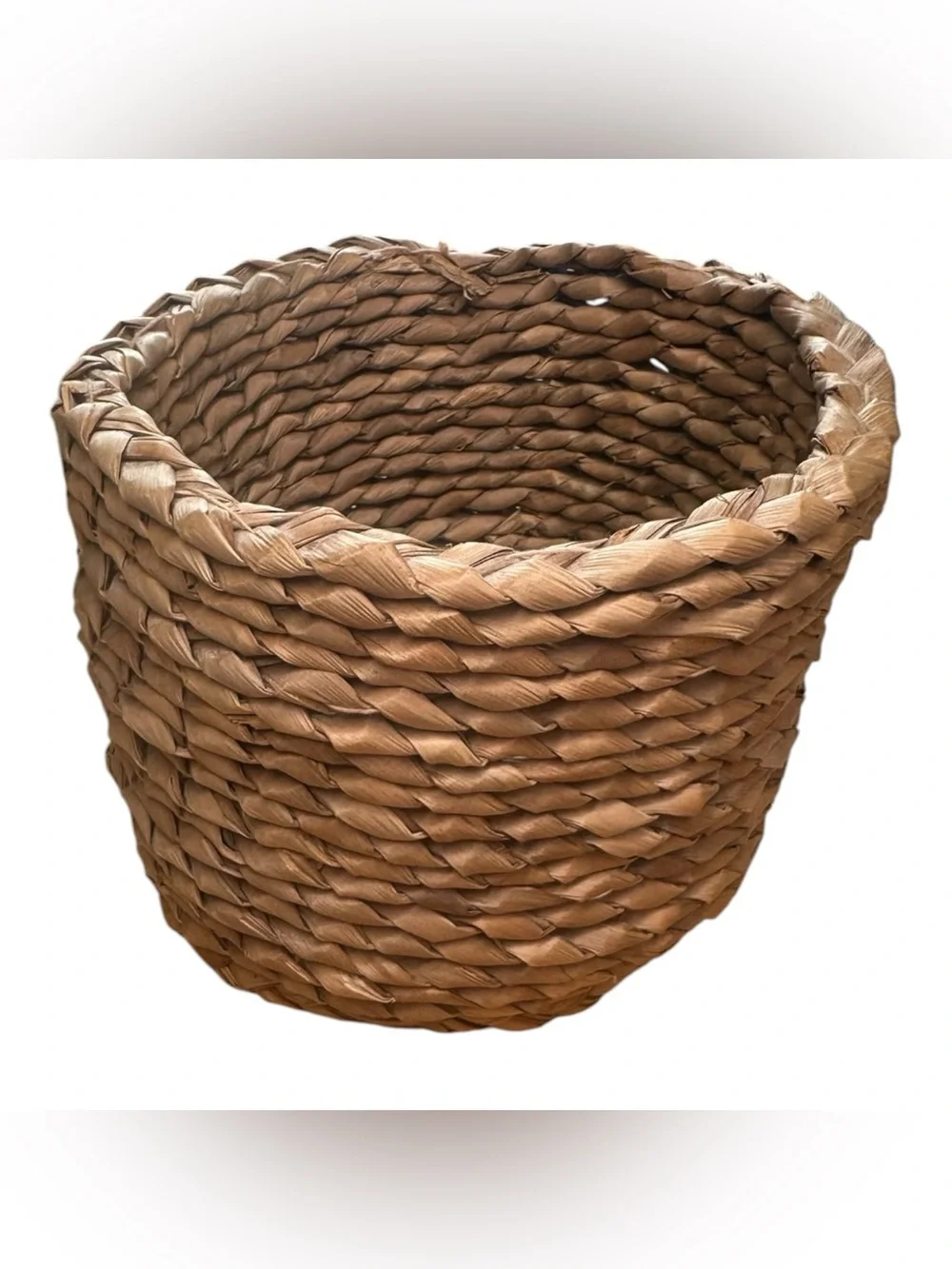 Handwoven Natural Fiber Basket 6” Round Rustic Boho Farmhouse Storage Decor